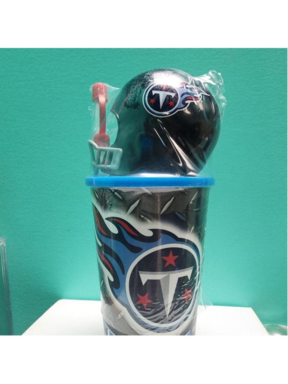 NFL Tennessee Titans tumbler with blue, red, and white flame design and team log - Picture 2 of 5